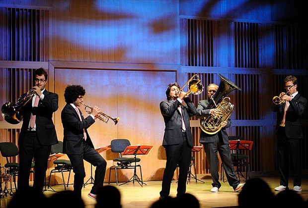 On stage with fellow Canadian Brass members